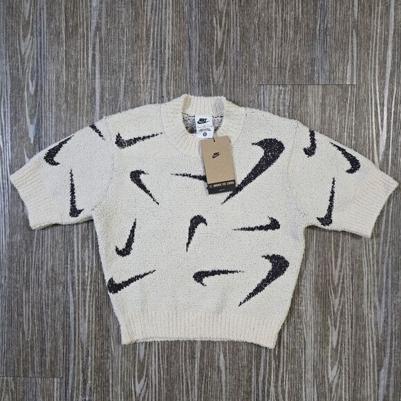 Nike Phoenix Cozy Bouclé Logo Print Slim Fit Cropped Casual Knit T-Shirt Small S - Picture 3 of 13